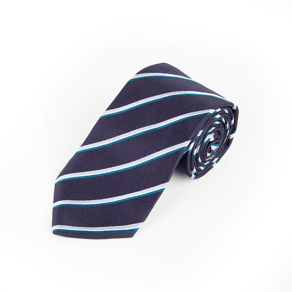 MATTABISCH BLUE, DARK BLUE, WHITE STRIPED TIE | MENS - Picture 1 of 4